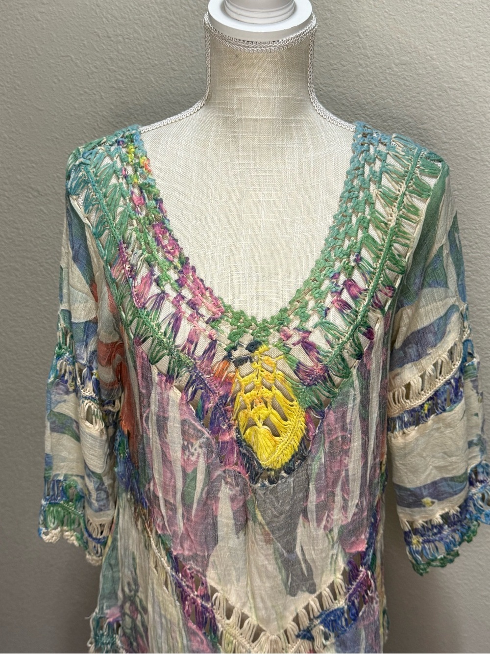 ADORE Multicolor Semi-Sheer Crochet Pullover Top - Size Large - Picture 2 of 15